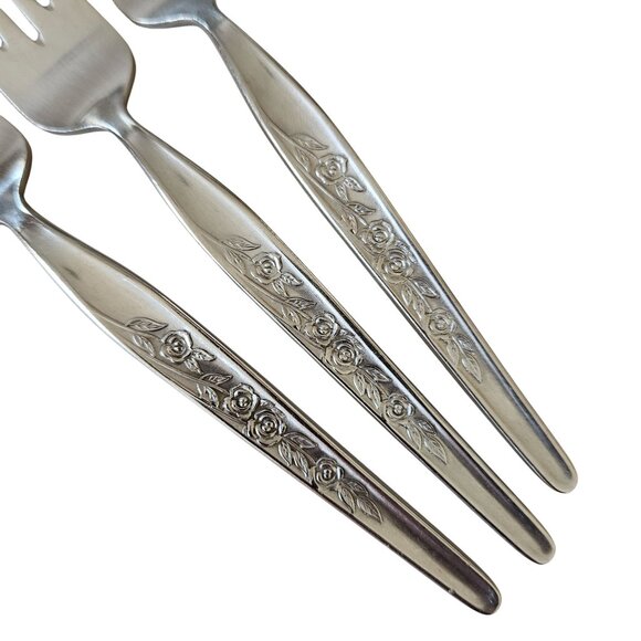 3 Elden Vintage Flower Fork Stainless 7" Rose Midcentury Colonial Style floral E - Picture 2 of 6